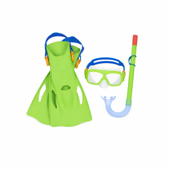 Snorklingsutrustning i limegrön och blå